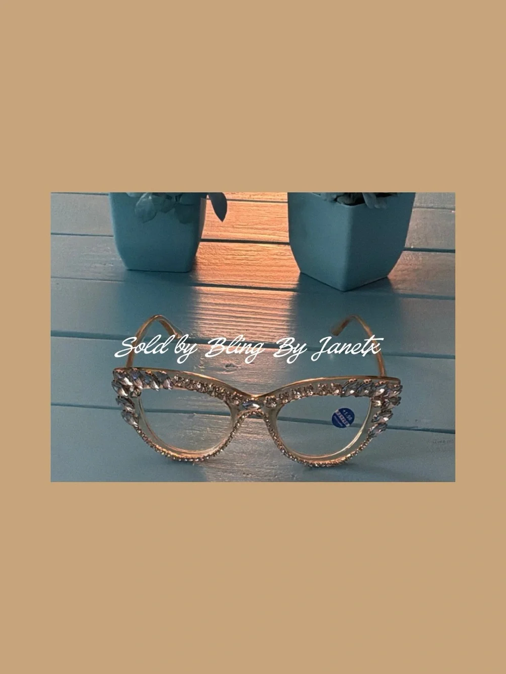 Crystal-Embellished Cat Eye Reading Glasses - Champagne / Light Brown ??